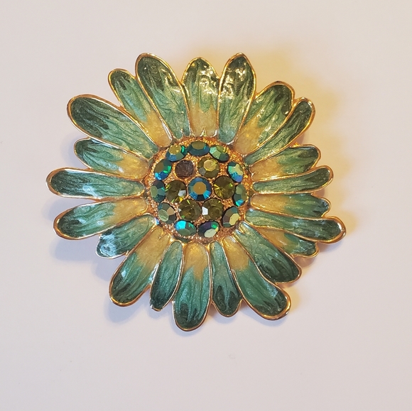 Vintage Enamel Rhinestone Daisy Brooch - Picture 4 of 6
